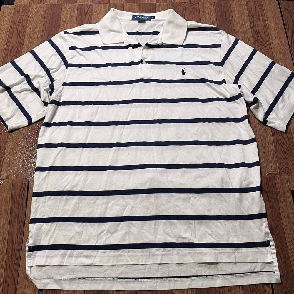 Polo Ralph Lauren Golf Vintage White Striped Polo Button Shirt XL